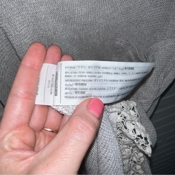 Hollister Gray High Low Cream Crochet Hem Short Sleeve Sweater, Women’s Large - Picture 6 of 6